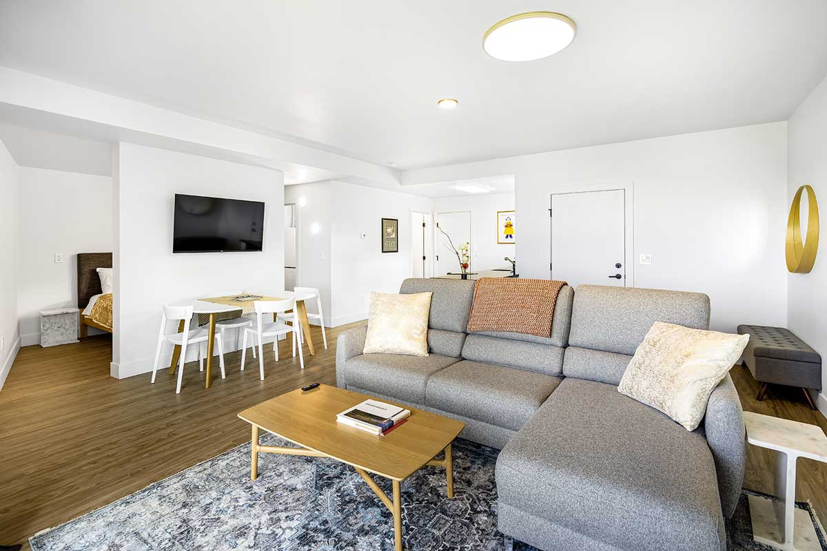 Open-plan living layout at Waterfront Hideaway