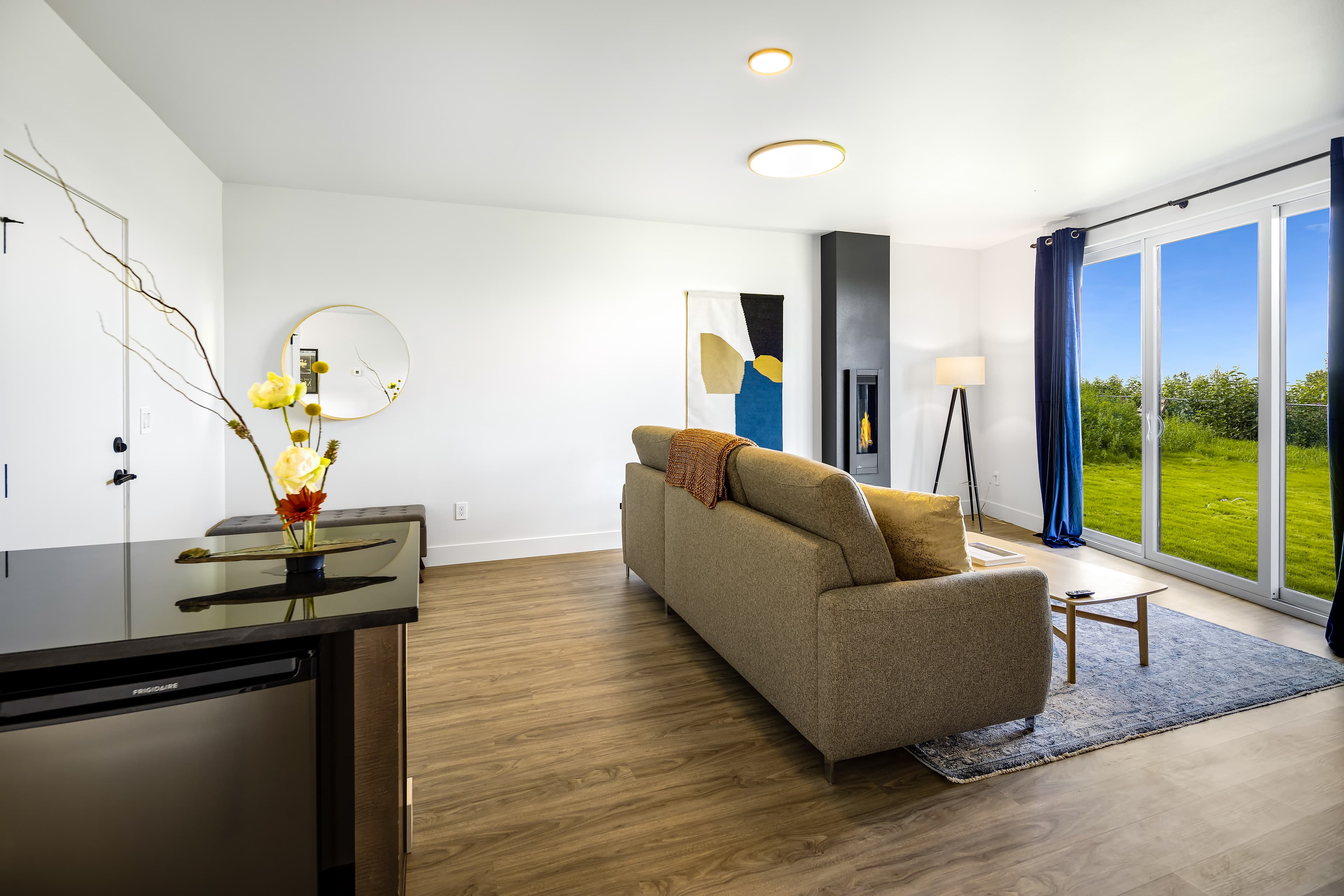 Living area at Waterfront Hideaway overlooking Cook Inlet